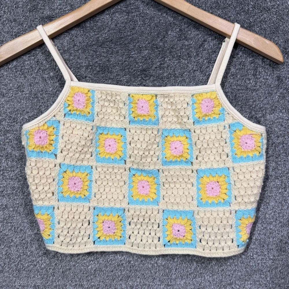 Wild Fable Crochet Crop Top Lot 2 Floral Patchwork Cami Multi Cream Small Boho